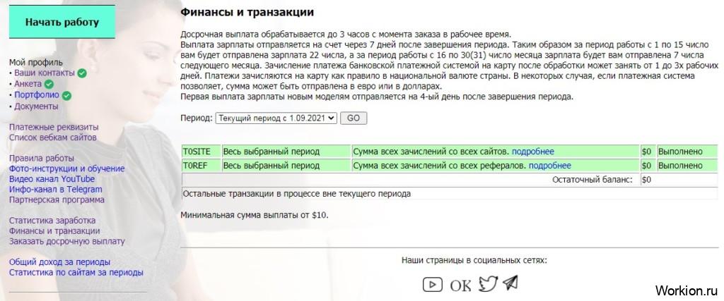 статистика по заработку в студии Camwork