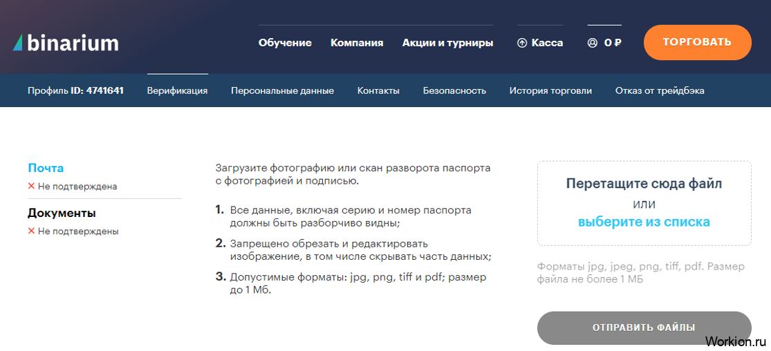 Binarium верификация